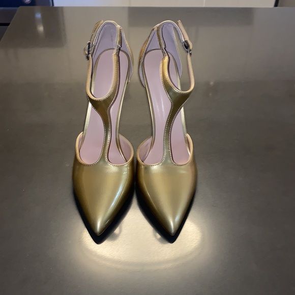 NWT SAMMITOP Women's Pointed Toe High Heel T-Strap Pumps in Gold - Picture 8 of 12
